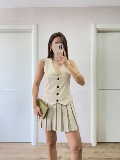 Takım Görünümlu Yelekli Mini Elbise- Bej resmi